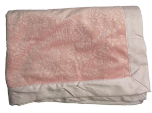 First impressions Baby Blanket Pink Rose Flower Satin Edge Solid Macy's - Picture 1 of 4
