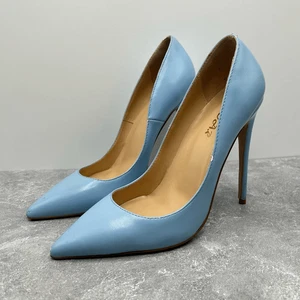 AOOAR Light Blue Stiletto High Heel Leather Pumps Sandals Size 38 Pointed Toe - Picture 1 of 13