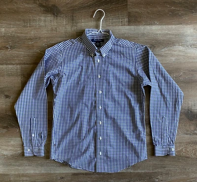 BROOKS BROTHERS Fleece navy blue plaid button down shirt~boy's size LARGE~L~l/s - Image 1 of 4