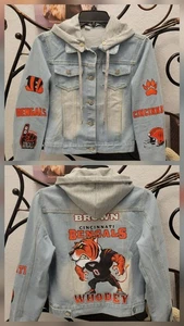 Chaqueta Denim Cincinnati Bengals Whodey 2XS Con Capucha Marrón Gráfico NFL Fútbol XXS - Imagen 1 de 10