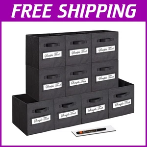Foldable Storage Cube Bins with Labels - Set of 10, Black - Picture 1 of 8