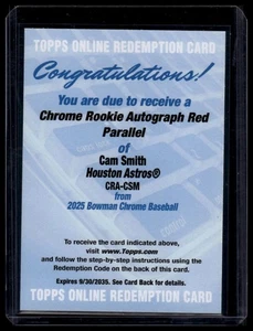 Auto Rookie 2025 Bowman Chrome #CRA-CSM Cam Smith True Red /5 Redemption - Picture 1 of 2