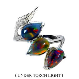925 Sterling Silver Ring Pear Black Opal 9x6mm Natural Gemstone Jewelry Size 8 - Picture 1 of 13