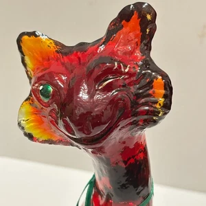 Fenton Signed Red Amberina Glass Winking Alley Cat Hand Painted C Smith 11" - Picture 1 of 14