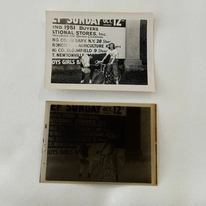 Vintage Photo Negative and Print Child on Bicycle with Cow 1952 - Picture 1 of 10