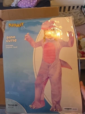 Spirit Halloween Dino Cutie Toddler Costume 3-4 T Complete W Jumpsuit And Hood - Image 1 of 4