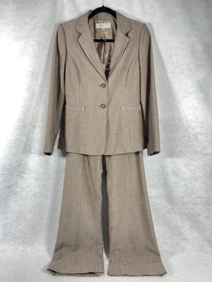 Traje pantalón Tahari Asl 2 piezas para mujer 4 beige blazer botones a rayas manga larga Foto 1 de 4