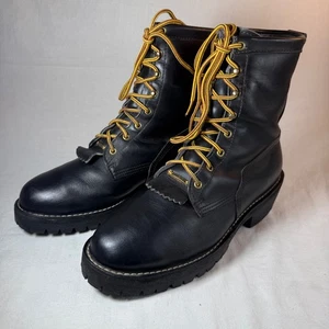 DANNER LOGGER 8 PLAIN TOE WATERPROOF MADE IN USA BLACK LOGGING BOOTS MENS 13 1G - Picture 1 of 22
