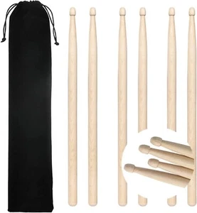 Drum Sticks 5a Maple With Bags NOCHME 3 Pair 5A Classic Professional Wood Wooden - Picture 1 of 8