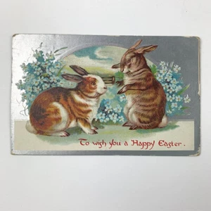 Ostern Vintage Postkarte, antik geprägt, 1c Stempel, gebraucht, 2 Hasen - Bild 1 von 3