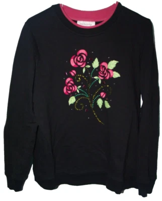 Sudadera Breckenridge Negra Floral Estrás Manga Larga Cuello Redondo M Foto 1 de 3