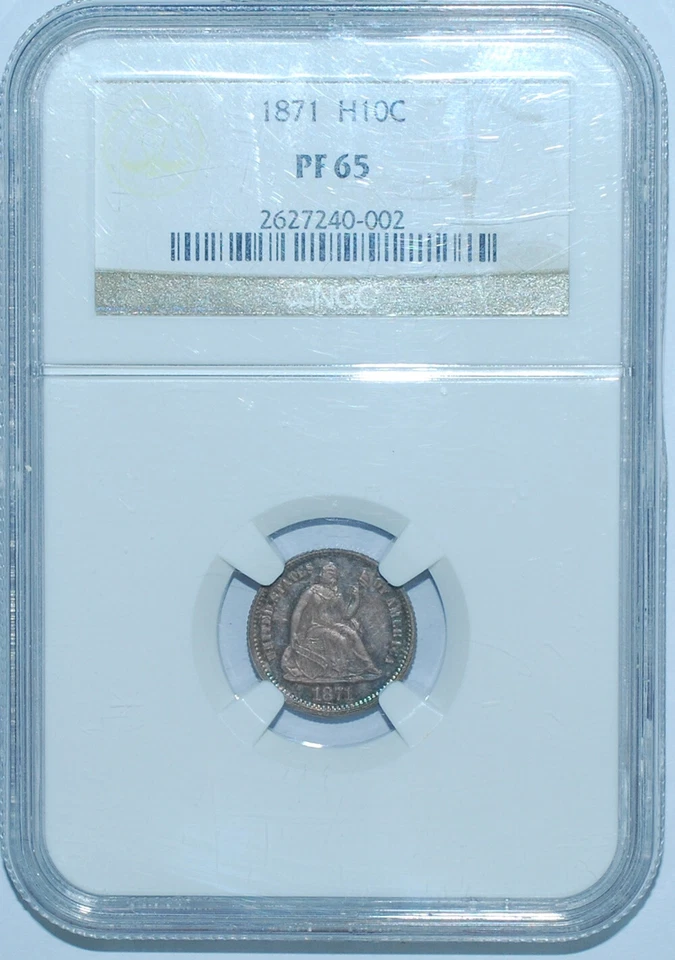 1871 NGC PR65 Proof Strike Liberty Seated Half Dime Great Color - Image 1 of 2