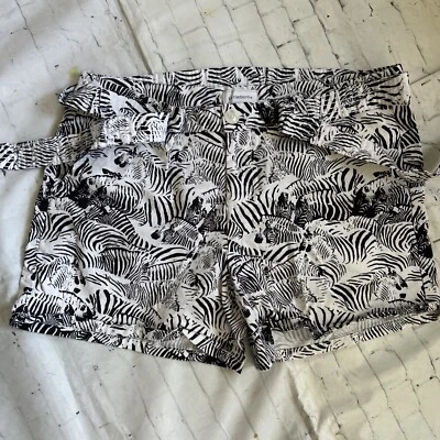 Pantalones Cortos Liz Claiborne Mujer 14 Negro Blanco Estampado Cebra Informales Bolsillos con Cinturón Foto 1 de 4