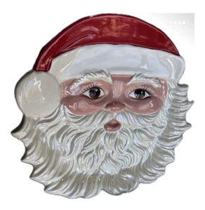 Vintage Hand Painted Ceramic Big Santa Claus Face Serving Platter Plate Cookies - Picture 1 of 4