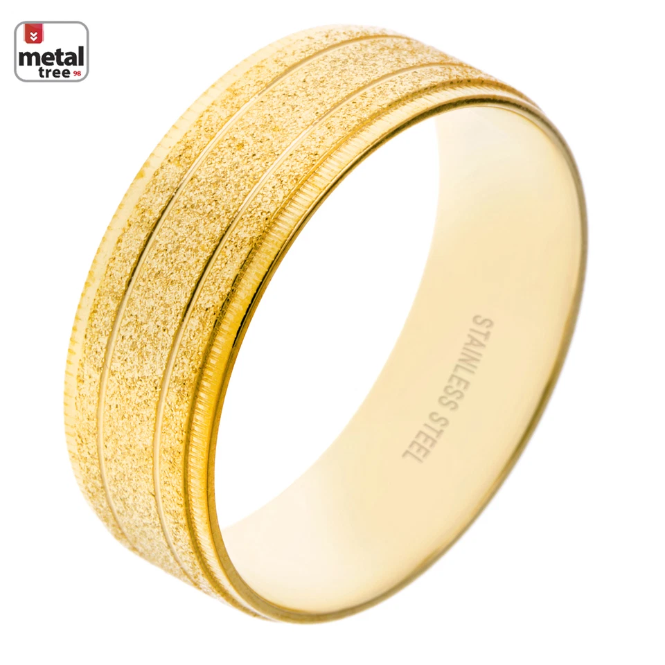 NEW Men's Women's 8 MM Stainless Steel Wedding Sand Blast Classic Lined Ring - Image 1 of 1