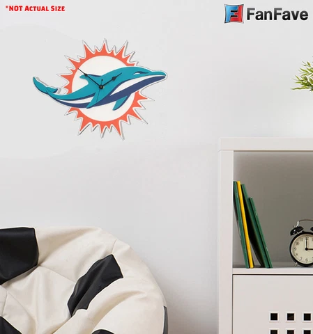 New NFL Miami Dolphins Home Decor EVA Foam 3D Wall Clock 13.5" X 18" Cover