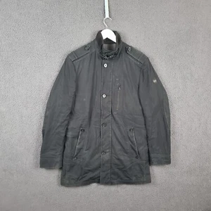 HUGO BOSS Jacket Mens M Medium 38R Black Overcoat Trench Coat Military Canvas - Picture 1 of 24