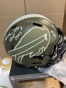 BUFFALO BILLS THURMAN THOMAS FIRMADO F/S Salute 2 SVS RÉPLICA CASCO CORTE 07 JSA - Imagen 1 de 3