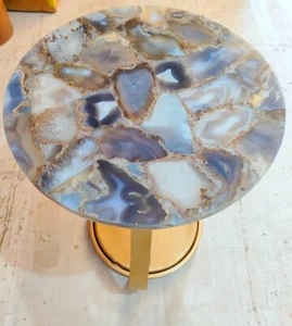 Natural Healing Agate Grey Stone End Table Top Hallway /Garden Decor Interior - Picture 1 of 3