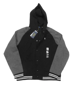 Polo Ralph Lauren Black Colorblock Snap Button Hooded Varsity Jacket - Picture 1 of 3