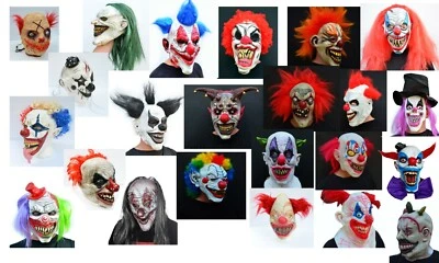 Scary Halloween Clown Mask Evil Easy Costume Realistic Latex with Hair - Image 1 of 4