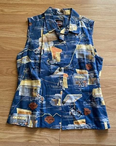 HARLEY DAVIDSON Blue Sleeveless Button Up Shirt Top Size XS. WB4 - Picture 1 of 6