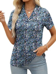 ZHENWEI Womens Short Sleeve Polo Shirts Business Casual V Neck Pocket Blouse - Picture 1 of 3