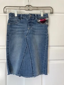 Girls "JEANS" up-cycled jean skirt size 7 with adjustable waist - Picture 1 of 7