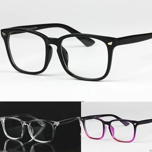 Mens Womens Clear Lens Square Frame Vintage Retro Fashion Geek Glasses - Picture 1 of 13