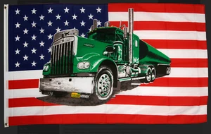 Drapeau USA Etats-Unis avec Camion vert - 90 x 150 cm - Picture 1 of 1