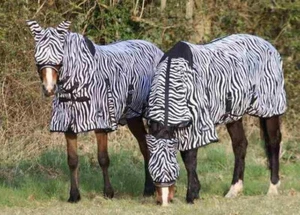 Zebra Print Horse Fly Rug All In One Belly And Tail Flap Elastic Neck FREE MASK - Picture 1 of 8