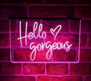 Hello Gorgeous Neon LED Light Up Sign | Illuminated USB Wall Display For Bedroom - Picture 1 of 14