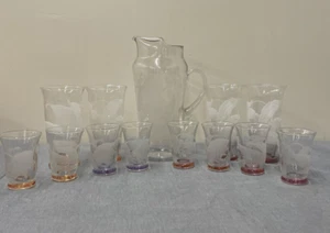 Vintage Pyrex Beverage Set Tropic Leaf PITCHER W/8 juice Glasses & 4 Tumblers FS - Picture 1 of 20