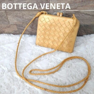 BOTTEGA VENETA Intrecciato Shoulder Wallet Gold Leather Coin Purse Japan Used - Picture 1 of 8