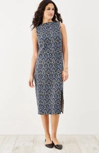 J. Jill - LP - NEW Very Pretty Printed Crinkle-Knit Midi Dress - NWT RARE! - Picture 1 of 5