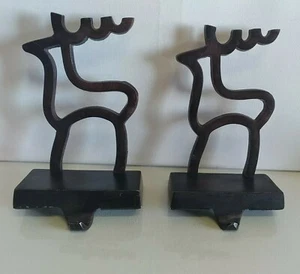 Christmas Stocking Holders Reindeer Rustic Modern Farmhouse Silhouette Metal 2pc - Picture 1 of 11