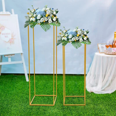 2 Piezas Estante de Flores Dorado Metal Columna Geométrica Soporte Boda Telón de Fondo Decoración Foto 1 de 4