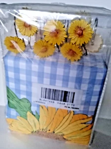 Sunflower Shower Curtain Blue And White Check With Sunflower Hooks And Thick... - Picture 1 of 3