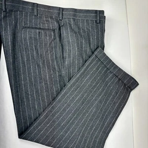 Southwick Pants Mens Size 40 x 27 Flannel Wool Gray Striped Cuffed Pinstripe - Picture 1 of 10