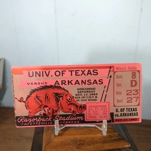 Vintage 1950’s Arkansas Razorback Ticket Stub Arkansas Vs Texas 10/17/1953 - Picture 1 of 5