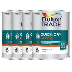 Pintura blanca Dulux Trade 1L pintura brillante de secado rápido blanca de bajo olor paquete de 4 Reino Unido - Imagen 1 de 3