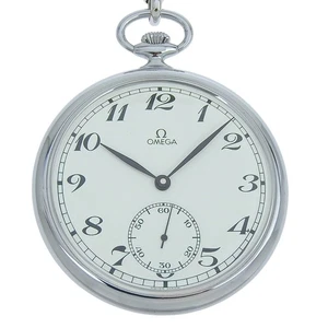 Omega Orologio da Tasca 121 1740 Cal.960 Quadrante Bianco Acciaio Inox Piccolo Secondo... - Foto 1 di 10