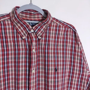 Ralph Lauren Vintage Blake Hemd Rot Mehrfarbig Kariert Oxford Baumwolle Large Pony - Bild 1 von 10