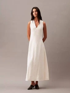 Abito Calvin Klein misto lino - Crema, L - Foto 1 di 8