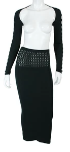 ALAIA NWT Forest Green Laser Cut Jersey Cardigan & Midi Skirt Outfit Set 40 - Picture 1 of 11