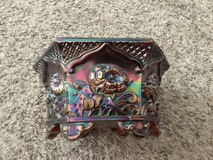 Vintage Fenton Carnival Glass Planter Bowl Hexagon Footed Flowers Design - Picture 1 of 5