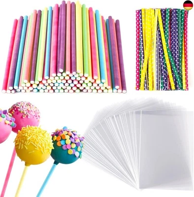 300 Stück Cake Pop Stiele Set, 100 Süßigkeiten Tüten 100 Lollipop Sticks mit 100 - Bild 1 von 4