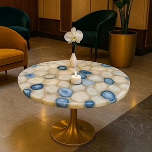 24" Agate Coffee Table With 18" Stand Gemstone Center Table Luxury Crystal - Picture 1 of 8