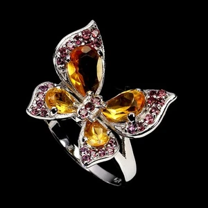 925 Sterlingsilber Ring Birne Citrin Rhodolith Natur Edelstein Schmuck Größe 8 - Bild 1 von 14