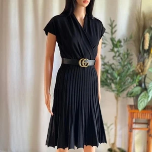 NWT ChicWish Black Pleated Midi Dress w/ Wrap Bodice Classic Grace Kelly Size M - Picture 1 of 8